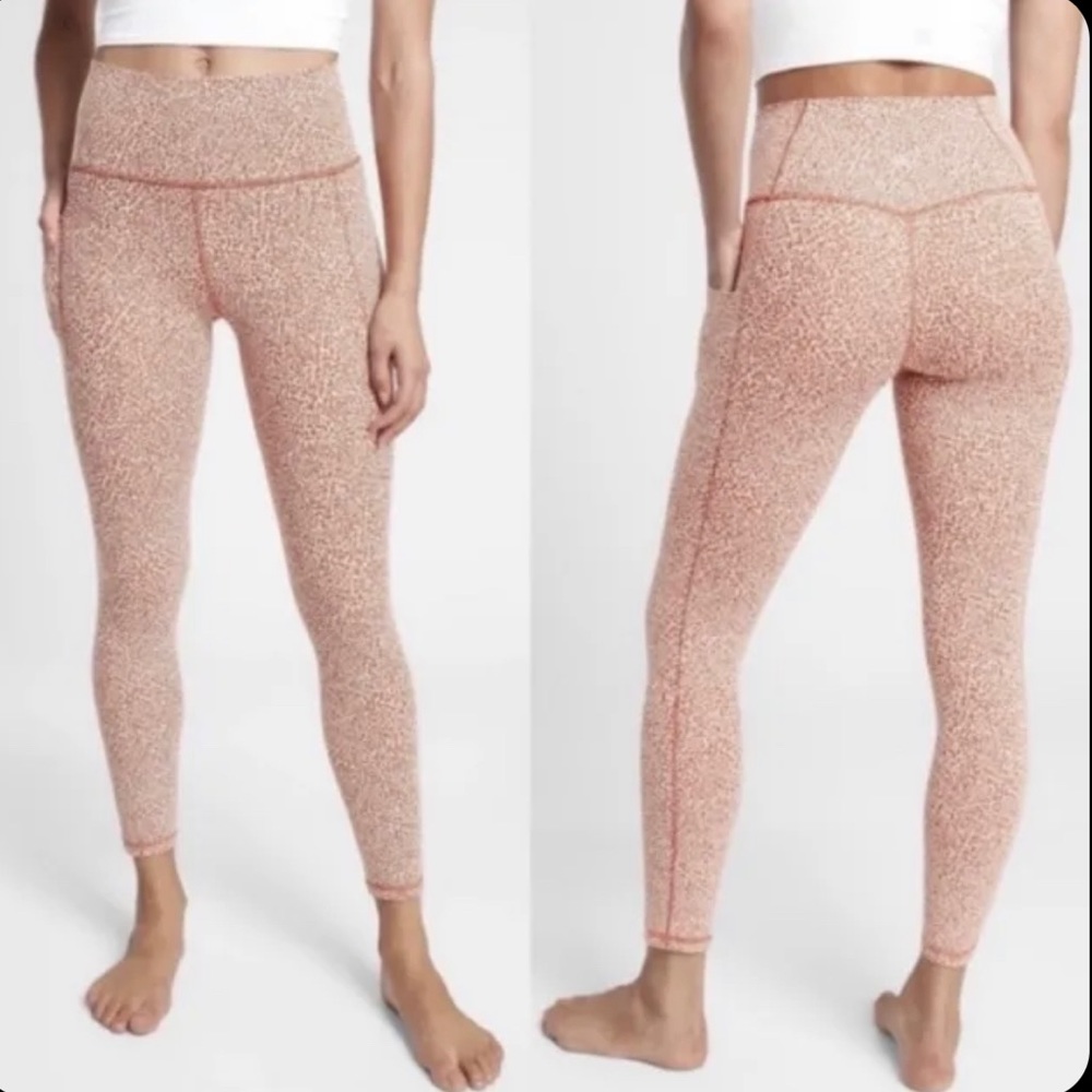 Athleta Salutation Stash Textured Tight in White & Orange Cheetah Print, XS Tall